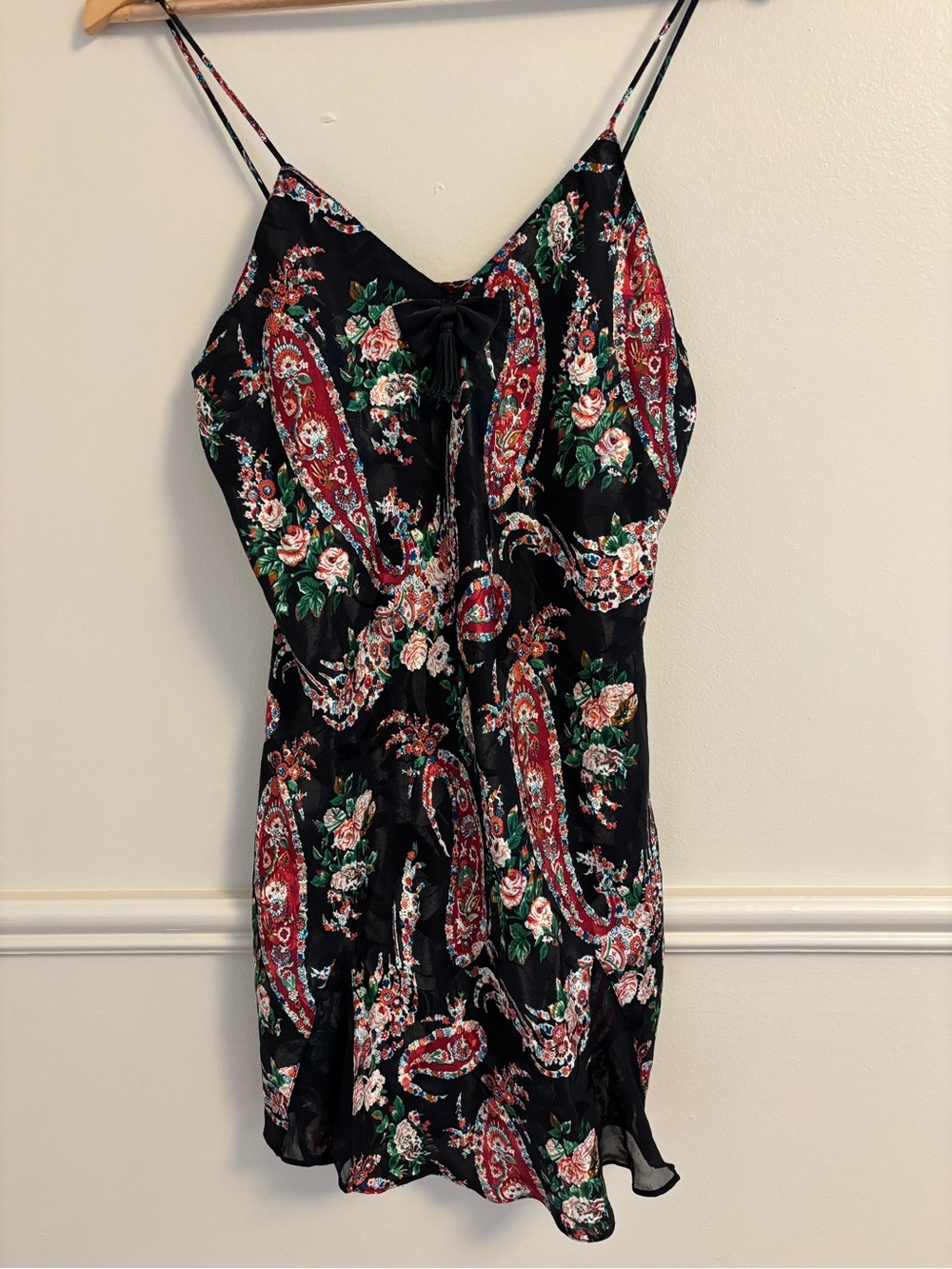 Vintage gold label Victoria's Secret Black Paisley Floral Mini Slip Dress
